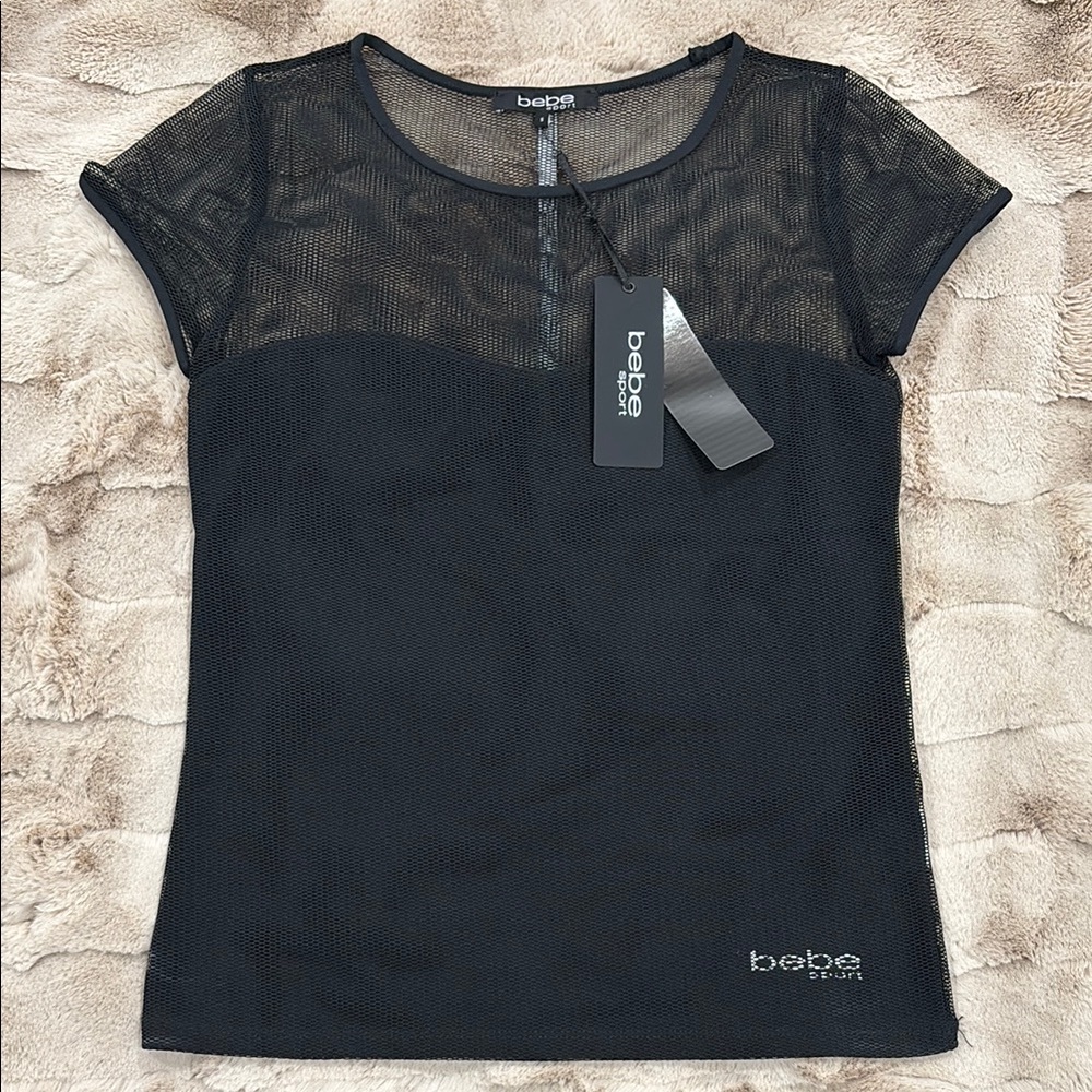 Bebe Women's Black Mesh Sport Top